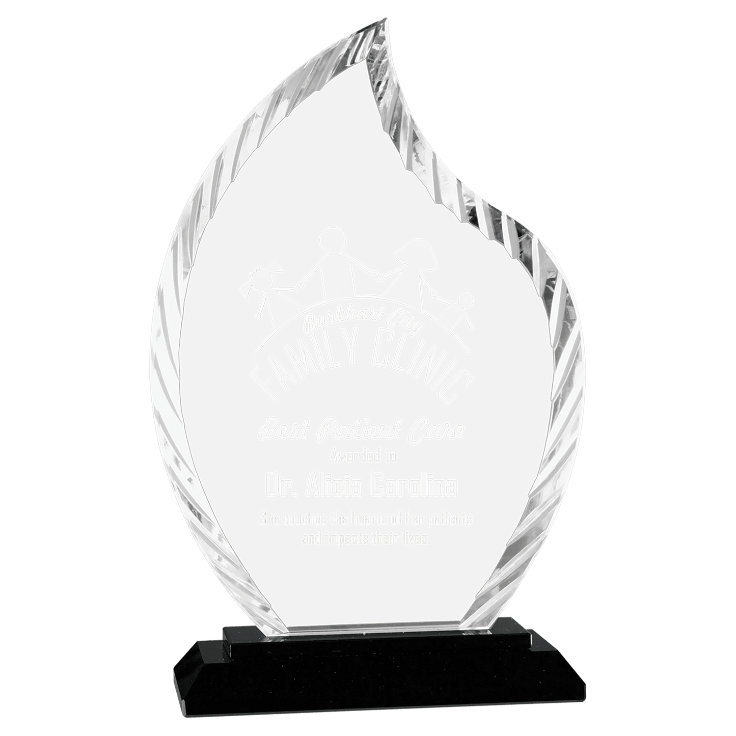 8" Flame Accent Glass Award on Black Base