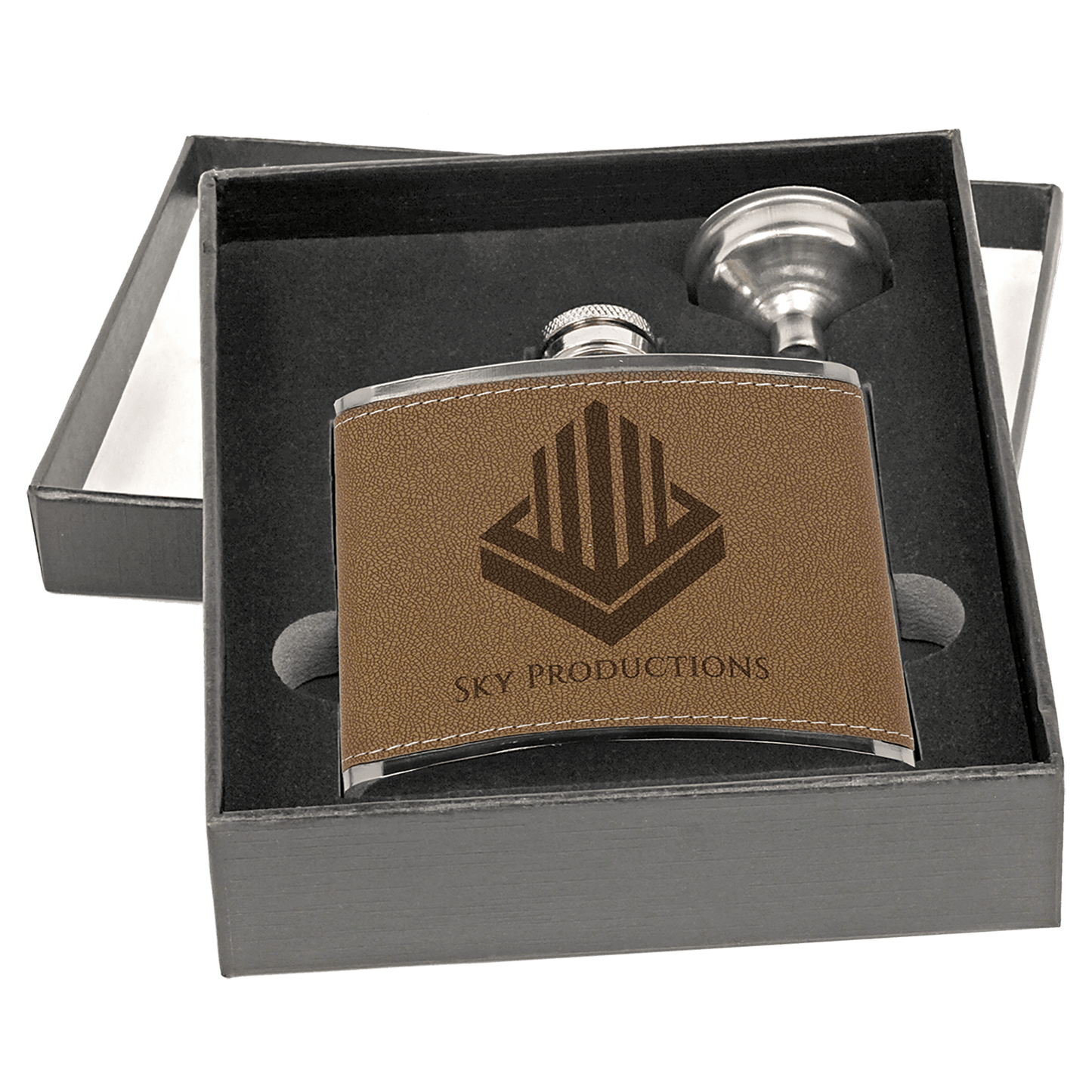 6 oz Leather Flask Set